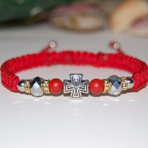 Cross Bracelet,6mm Stone and Glass Beads,Friendship Bracelet,Good Wishes Gift